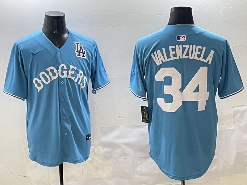 Men Los Angeles Dodgers #34 Valenzuela Light Blue Joint Name 2025 Nike MLB Jersey style 3165->kansas city royals->MLB Jersey